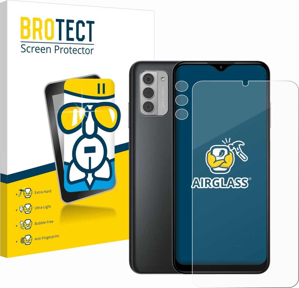 A product shot featuring packaging and the product itself, a screen protector for a smartphone.