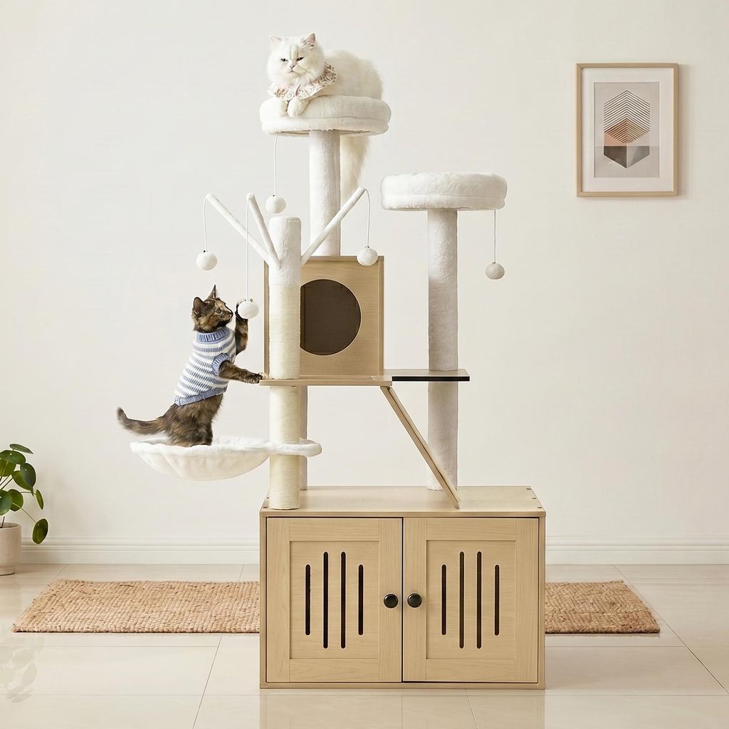 FCH Katzenbaum mit Katzenklo Schrank, 135 cm hoch, mit Produktbild 