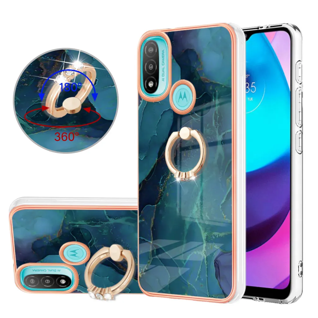Custodia per Motorola Moto E20 / E30 / E40, custodia protettiva in silicone TPU a fantasia con supporto ad anello verde