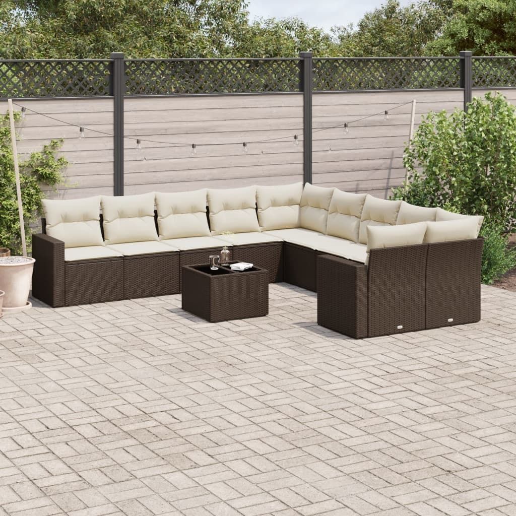 "im Angebot" 11-tlg. Garten-Sofagarnitur - Loungesofa - mit Kissen Braun Poly Rattan - Stapelsessel CC10076