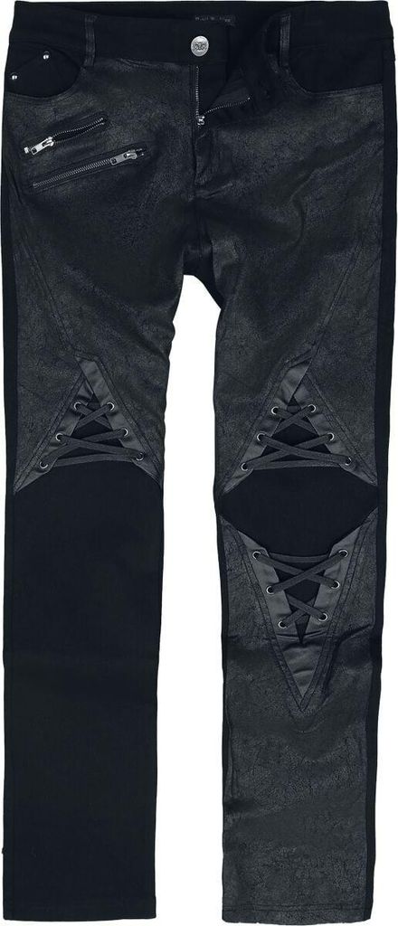 Devil Fashion Jeans Herren Punk style gum coated fake two piece men's pants schwarz XL