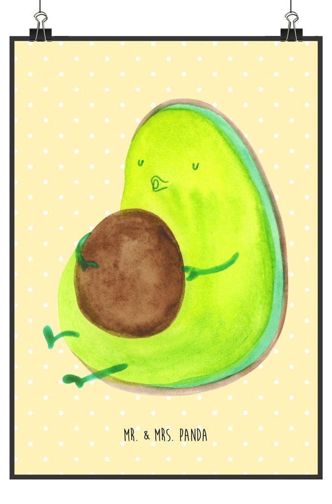 Mr. & Mrs. Panda Bild Avocado Pfeifen DIN A0 - Gelb Pastell - Geschenk, Kunstdruck, voll Gefressen, drucke, Wandbild, Deko, wandkunst, Abnehmen, Sc...
