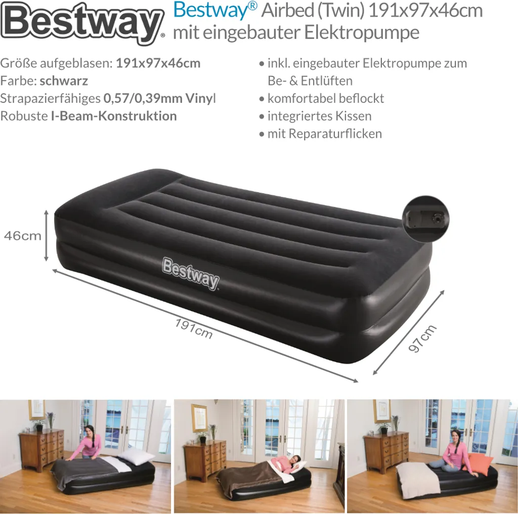 Matelas Gonflable d'Appoint pour Invités avec Pompe Électrique Rapide - 23