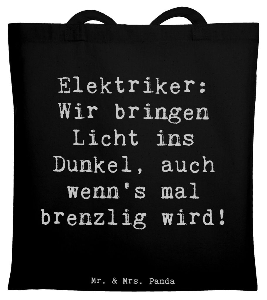 Mr. & Mrs. Panda Tote Bag Spruch Elektriker Lichtbringer - Schwarz - Geschenk, Tasche, Hochspannung, Laptoptasche, Elektroniker, Shopping, Jutebeut...