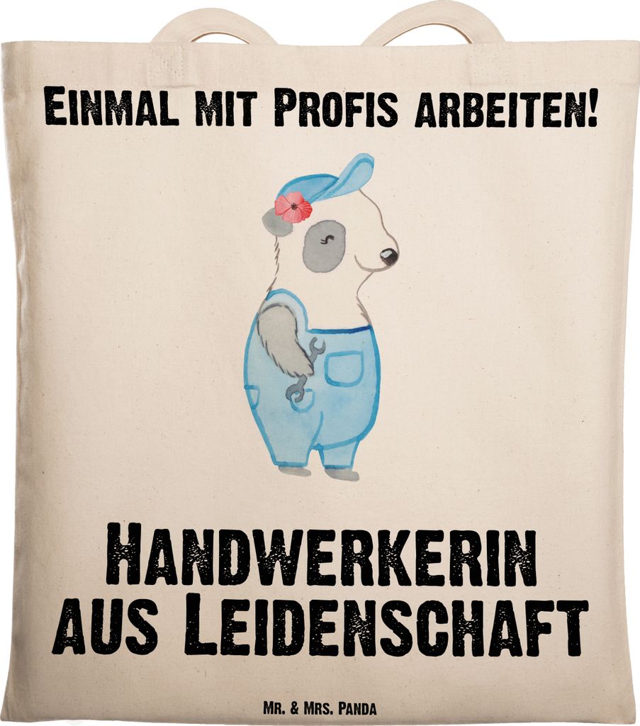 Mr. & Mrs. Panda Tote Bag Handwerkerin Leidenschaft - Transparent - Geschenk, Werkstatt, Shopping Tasche, Handwerksbetrieb, Laptoptasche, Lustig, B...