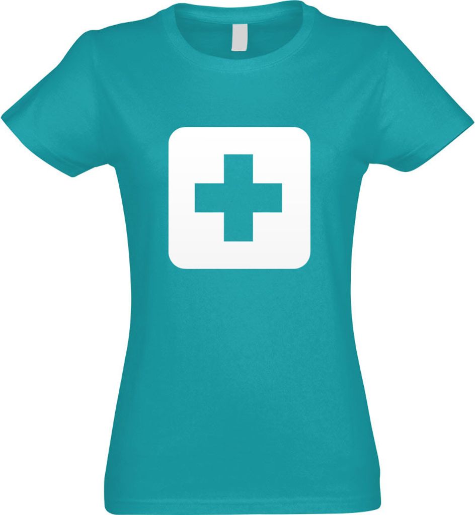 Kiwistar - T-Shirt tailliert - Damen - türkis - Erste Hilfe Stelle Piktogramme - mit Motiv Bedruckt - Funshirt Design - Sport - Freizeit - Damen -...