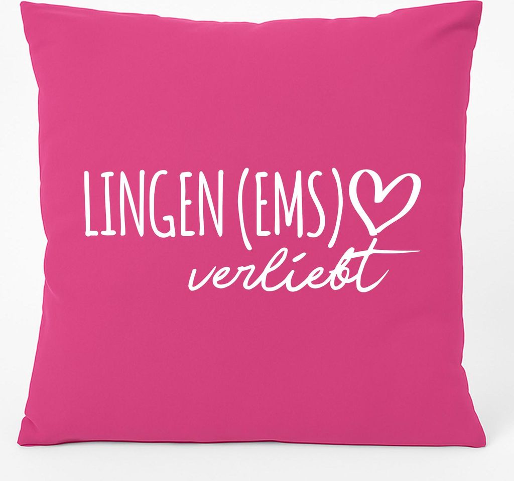 Huuraa Kissen Lingen (Ems) verliebt 40x40cm mit Füllung Fuchsia Baumwolle Dekokissen Geschenkidee