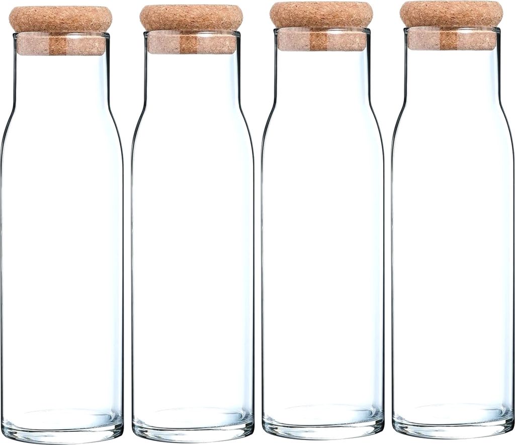 Migros Cucina & Tavola Glaskaraffe mit Korkstopfen für Wasser, Saft, Milch – 1000 ml – 4 Stück