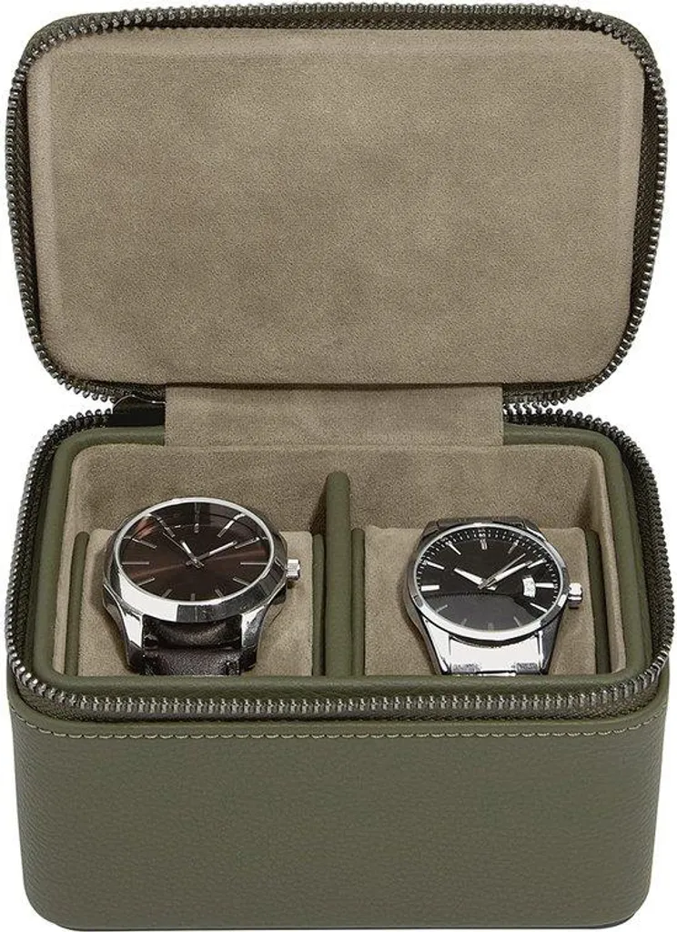 Étui de transport pour montres Stackers vert olive avec double zip chic