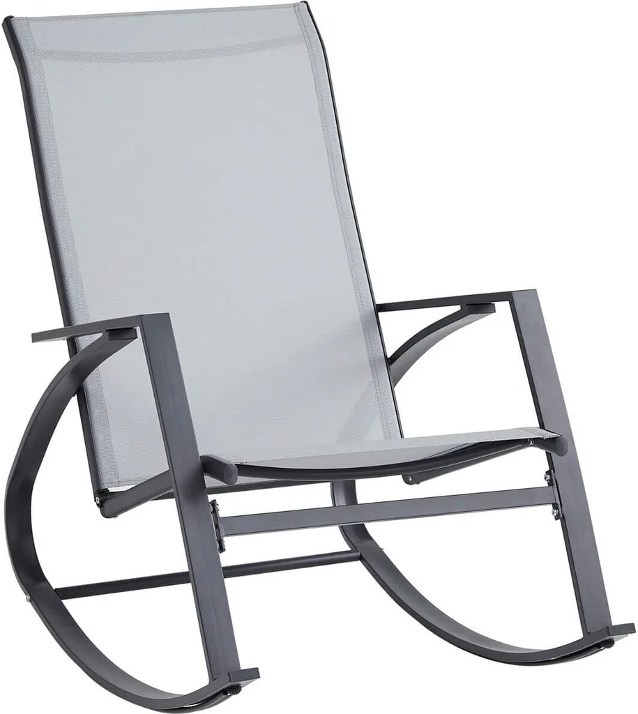 Sedia a dondolo Rebecca Mobili Sadafuly 94x104x60 Acciaio Poliestere Grigio Chiaro Antracite Moderno