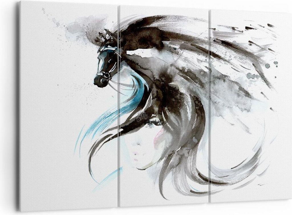 Bild auf Leinwand - Leinwandbild - Pferd Streifen Hengst Laufen - 165x110cm - Wand Bild - Wanddeko - Leinwanddruck - Bilder - Kunstdruck - Wanddeko...