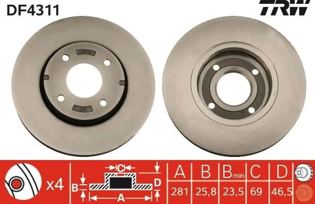 Anti-vibration : Disque de frein TRW DF4311 pour Colt et Smart Forfour