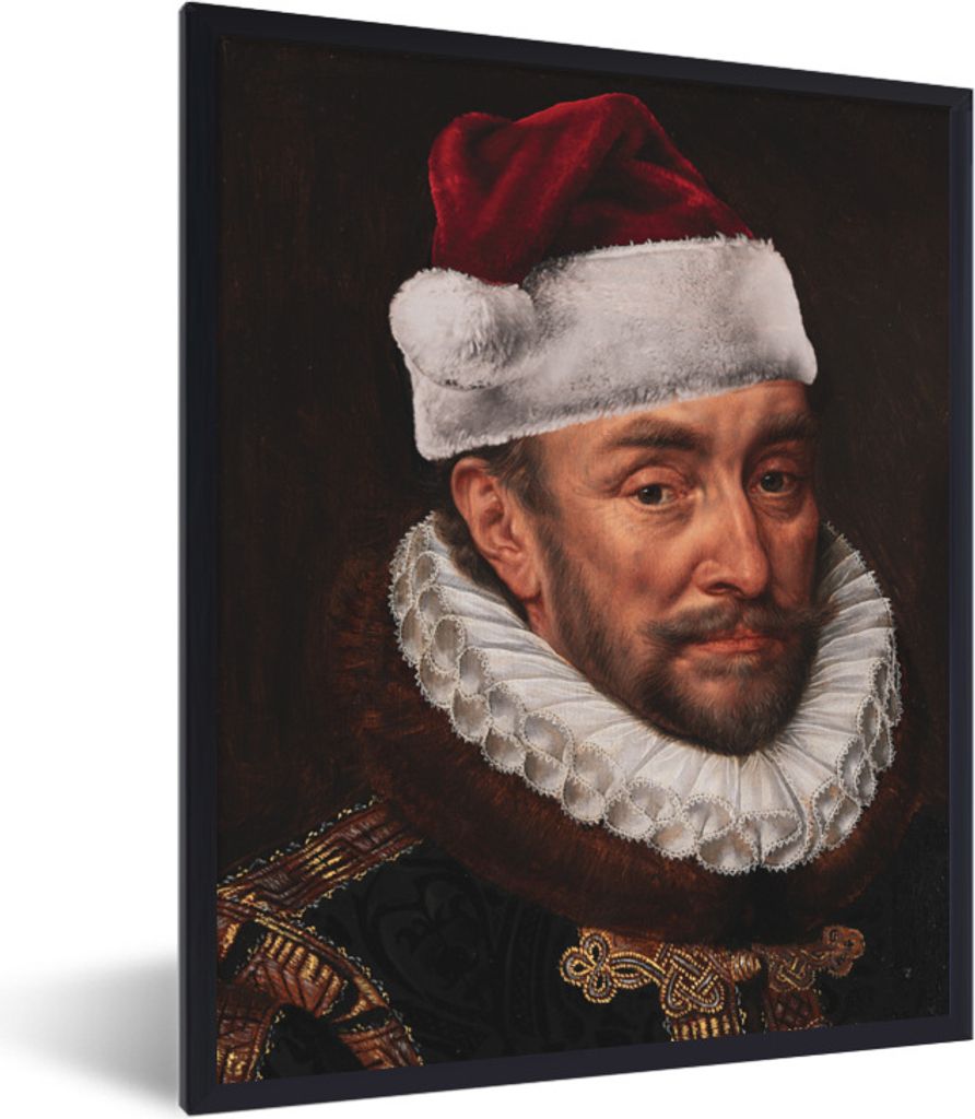 MuchoWow Gerahmtes Poster Wilhelm von Oranien - Adriaen Thomasz - Weihnachtsmütze 60x80 cm - Poster mit Schwarzem Bilderrahmen Wandposter Rahmen...