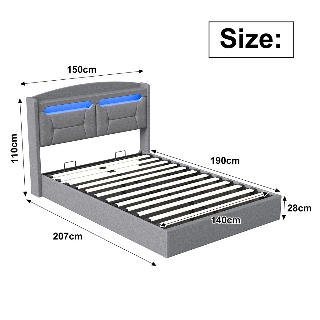 Lit adolescent 140x190 avec LED et prises de charge USB intégrées