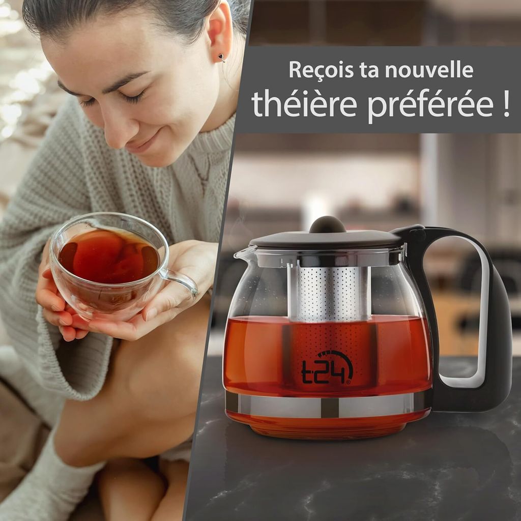 t24 Théière en verre avec passoire en acier inoxydable, Image du produit 