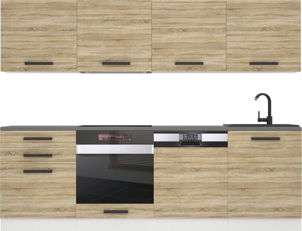 Belini Küchenzeile Küchenblock Alice - Küchenmöbel 240 cm Einbauküche Vollausstattung ohne Elektrogeräten mit Hängeschränke und Unterschrä...