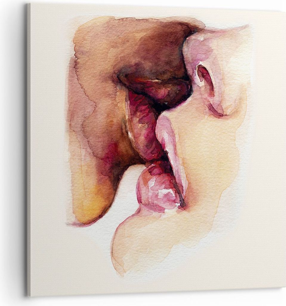 Bild auf Leinwand - Leinwandbild - Einteilig - Kuss Mund Paar - 60x60cm - Wand Bild - Wanddeko - Wandbilder - Leinwanddruck - Bilder - Wanddekorati...
