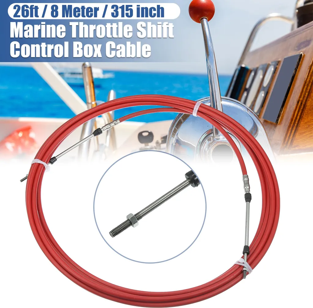 Câble de Commande de Gaz et Inverseur Rouge 26 pieds pour Bateau Hors-Bord