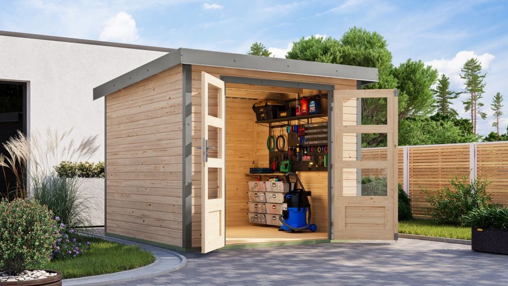 Karibu Gartenhaus Hybridhaus Metall Jupiter 3,5 naturbelassen 238,5x242,5x209 cm