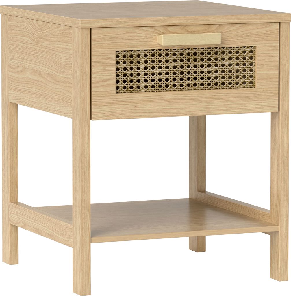 Nachttisch Nachtschrank Beistelltisch natürlicher Nachtkommode mit Schublade offenen Ablage Rattan-Design Natur 40 x 40 x 48,4 cm,