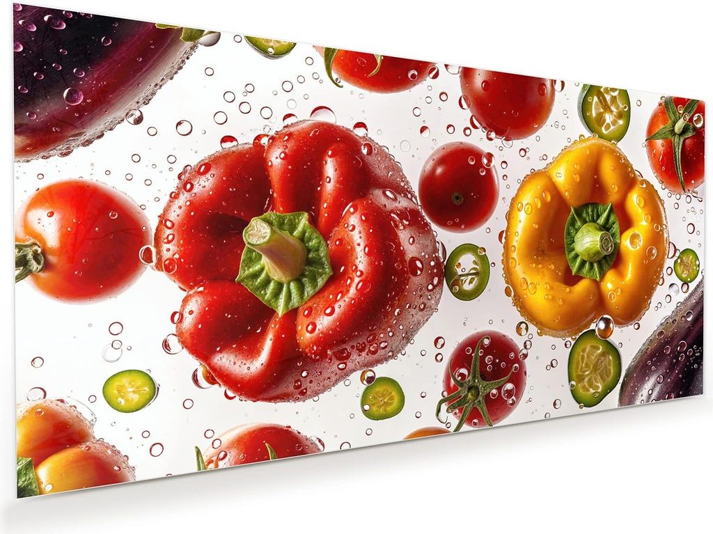 Glasbild 100x50cm in XXL für Wohnzimmer, Schlafzimmer Motiv Frisches Gemüsebunt