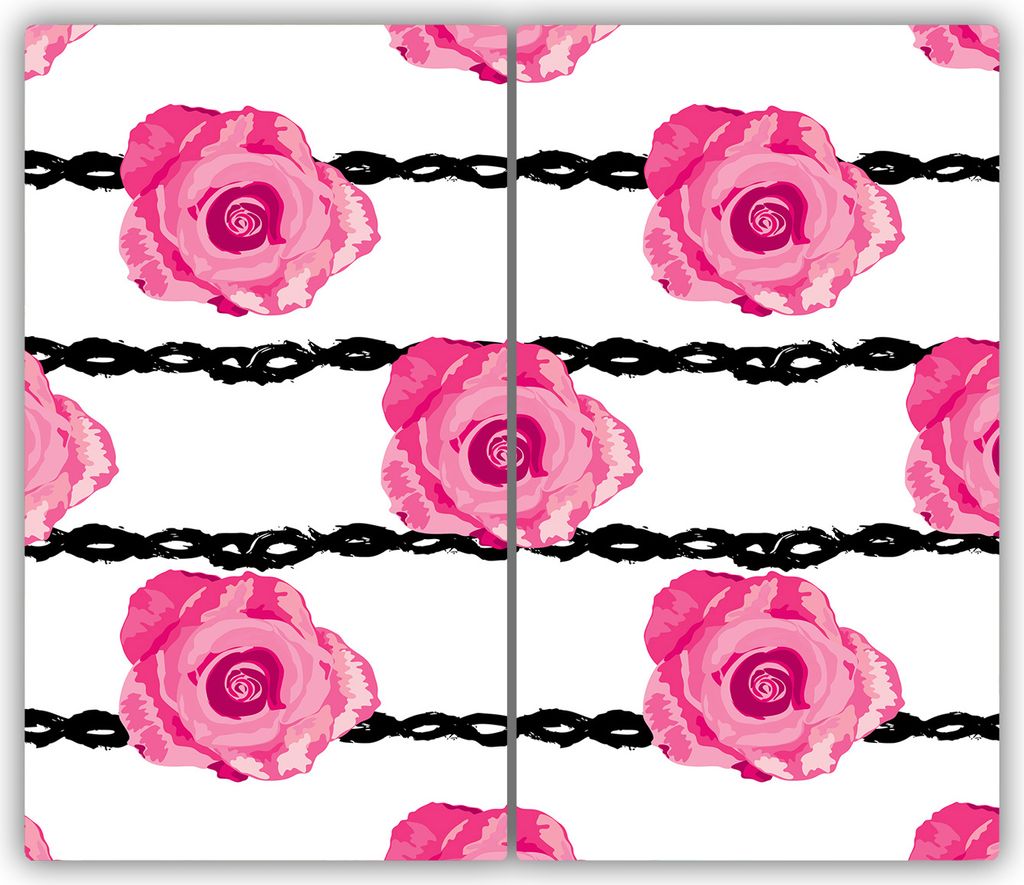 Tulup Glas-Herdabdeckplatte - 2x30x52cm - Glaskeramikkochfeld-Abdeckung Spritzschutz Zweiteilig Rosen