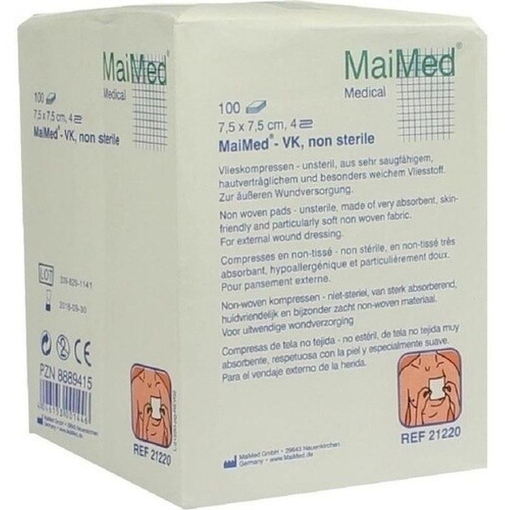 MaiMed-VK-unsteril 7,5x7,5cm  4-fach Vlieskompressen zu 100 Produktbild 