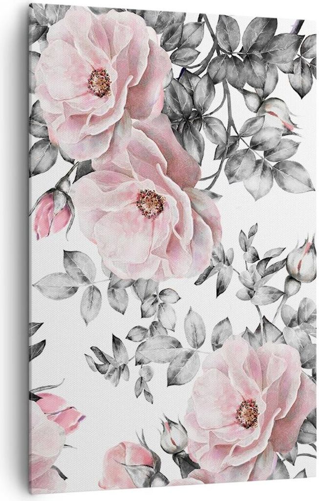 Bild auf Leinwand - Leinwandbild - Einteilig - Blumen Blätter Pflanze Rose - 80x120cm - Wand Bild - Wanddeko - Wandbilder - Leinwanddruck - Wandde...