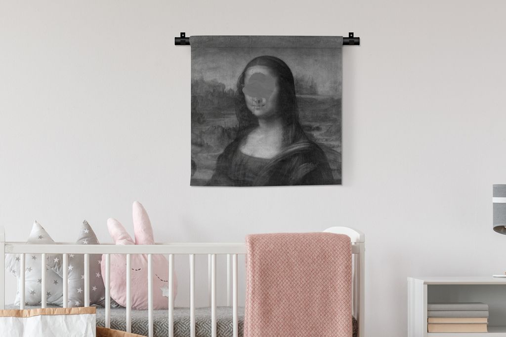 MuchoWow Wandteppich Wandbehang Mona Lisa - Leonardo da Vinci - Schwarz - Weiß 60x60 cm Tapisserie Dekoration Wandtuch - Dekorationen - Wand Decke