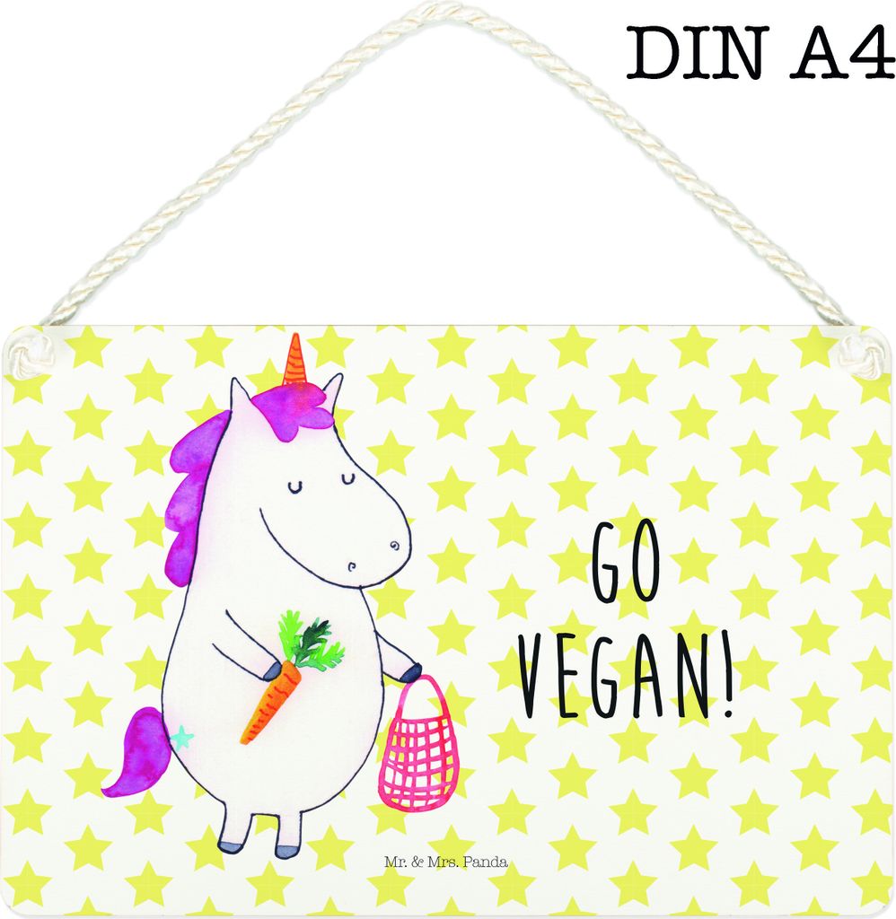 Mr. & Mrs. Panda Schild Einhorn Vegan DIN A4 - Weiß - Geschenk, Gesund Leben, kleine aufmerksamkeit, holzbild, Veganismus, Rohkost, wandtafel, ess...