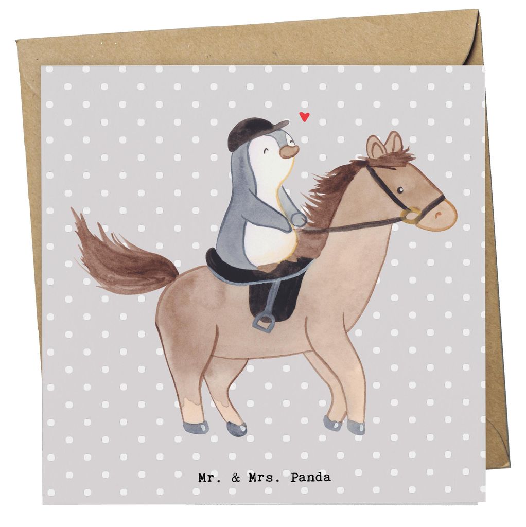 Mr. & Mrs. Panda Deluxe Karte Pferd Reiten - Grau Pastell - Geschenk, anlasskarte, Pferde, Grußkarte, faltkarte, Reitverein, Reitsport, doppelkart...