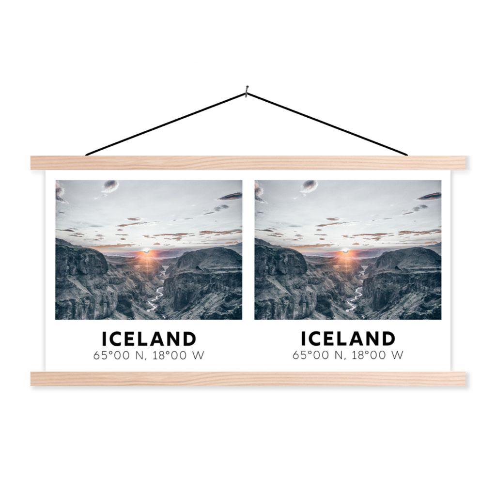 MuchoWow Textilposter Island - Berge - Wasser - Sonne 120x60 cm mit holzfarbenen Rahmen - Klemmleiste