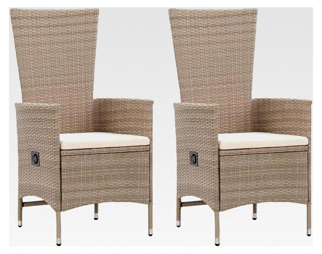 Gartenstühle 2 Stück mit Auflagen, Hochlehner für Balkon, Terrassenstuhl, Gartenmöbel Set, Balkonstühle, Terrassenmöbel, Poly Rattan Beige