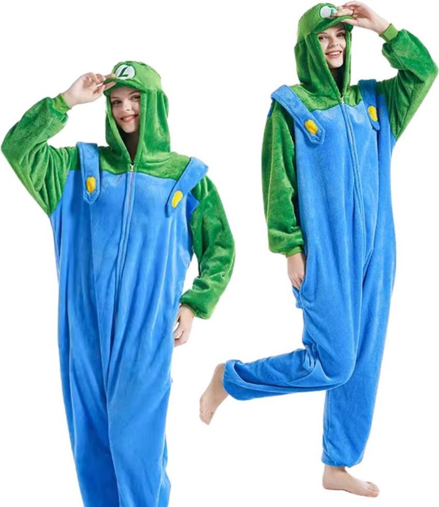 Onesie Kigurumi Pyjamas Super Mario Luigi Verkleidung Kostüm L: 165 - 175cm
