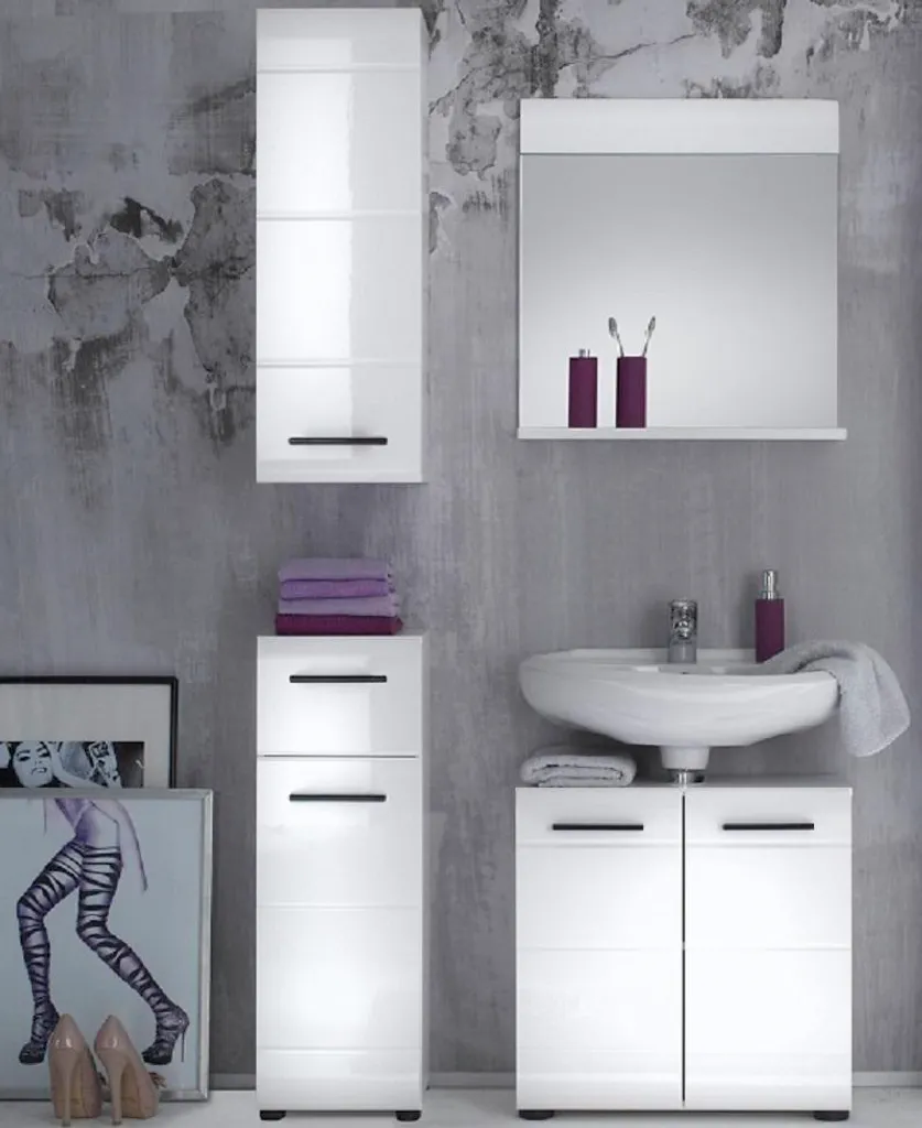 Meuble sous lavabo blanc laqué pour rangement salle de bain - 26