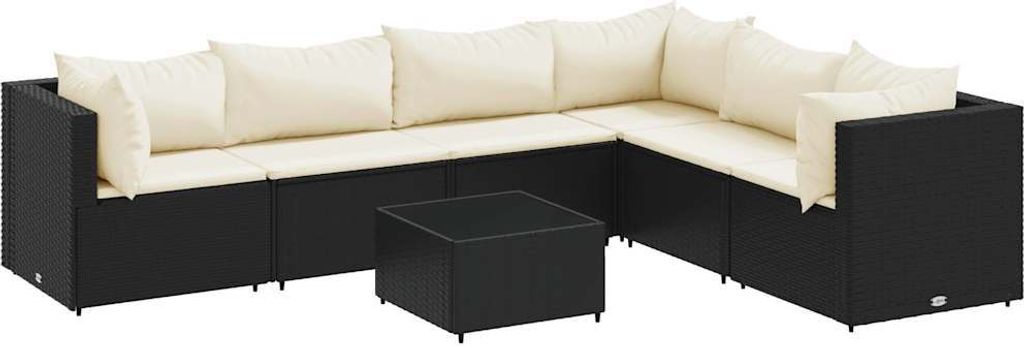 vidaXL 7-tlg. Garten-Lounge-Set mit Kissen Schwarz Poly Rattan