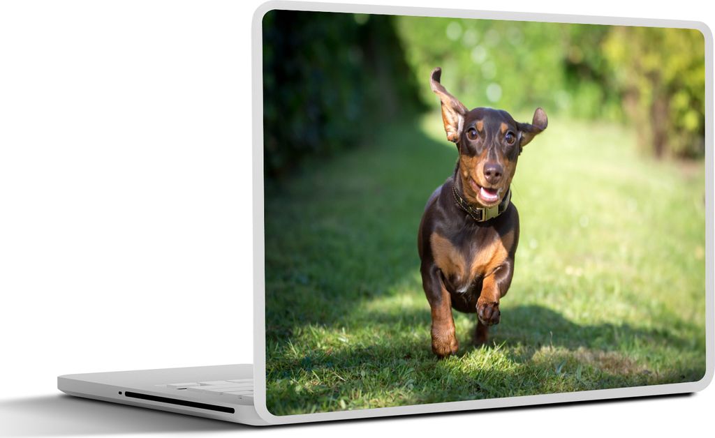 MuchoWow Laptop Aufkleber Sticker Cover Ein sprintender Dackel 25x18 cm - Laptop-Deko