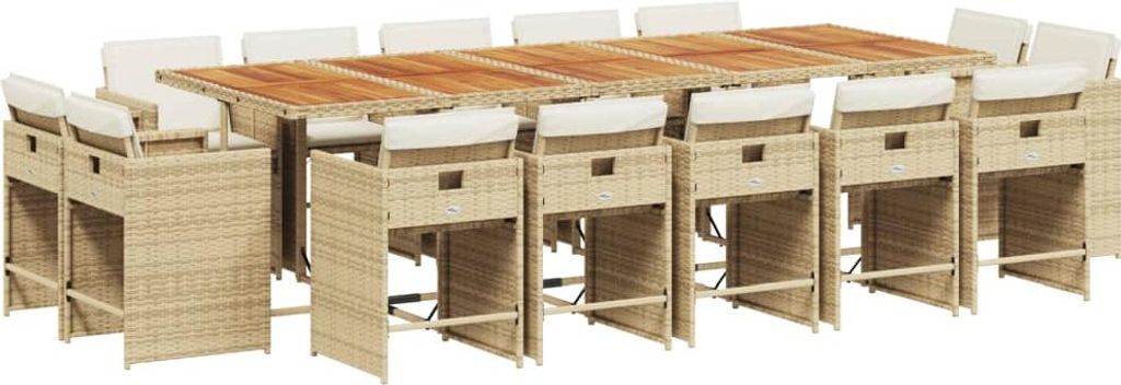 15-tlg. Garten-Essgruppe mit Kissen Beige Poly Rattan