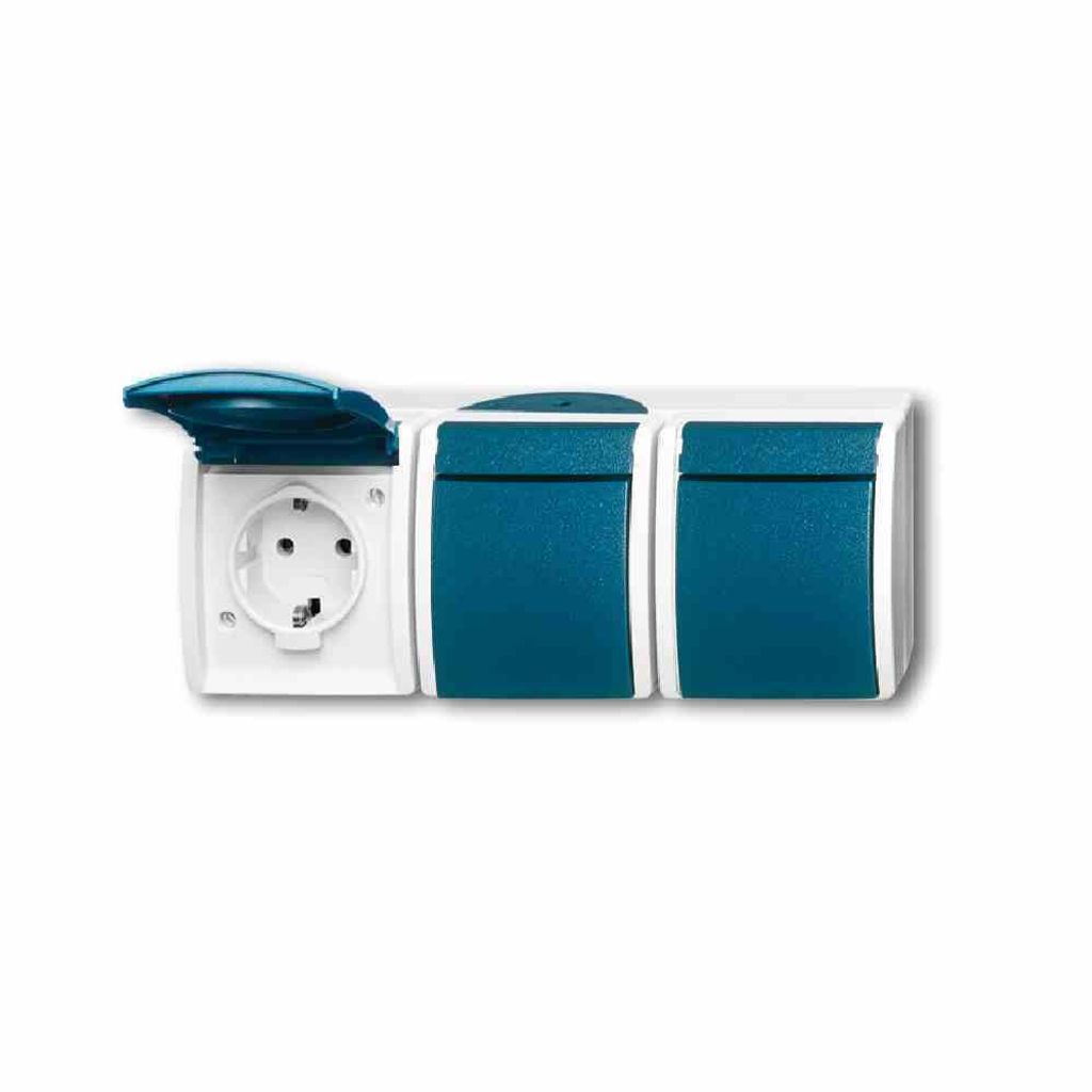 Busch-Jaeger 2300/3 EW-53, CEE 7/3, 2P+E, Blau, Weiß, IP44, Produktbild 