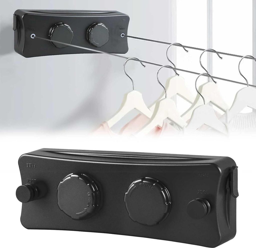 Ausziehbare Wäscheleine - Wäscheleine für drinnen - 2 x 5,1 m - grau - rostfreier Stahl