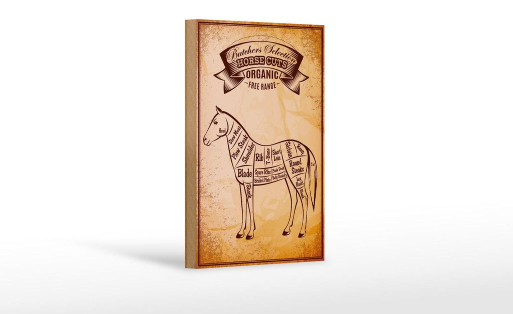 Holzschild Pferd 12x18cm Horse cuts Organic Metzgerei Produktbild 
