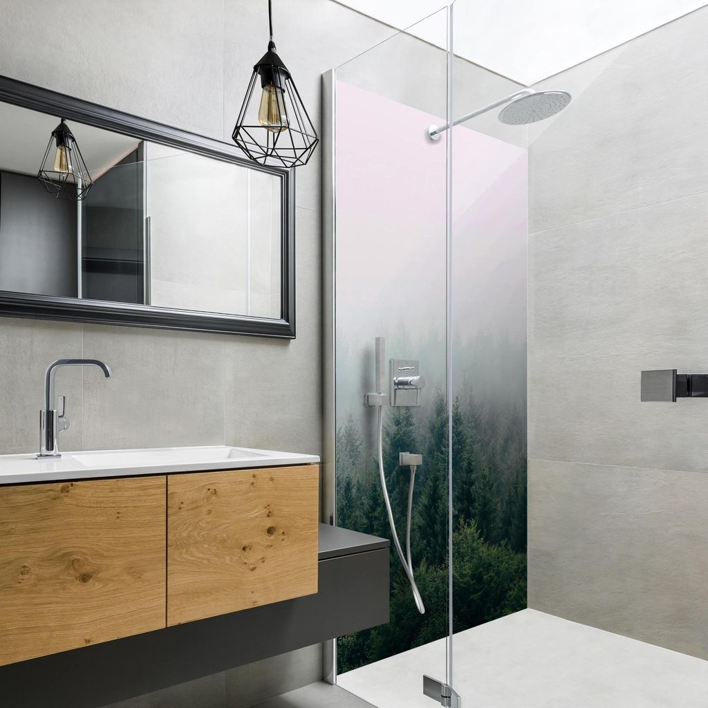Duschrückwand Wald selbstklebend - 0.35 mm Wandpaneel wasserfest Wald grün Motiv Badrückwand fugenlos Smart matt 80x210 cm