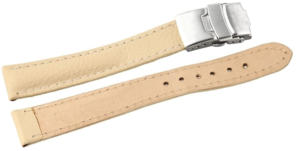 Echtlederband beige, 16 mm, weiße Naht