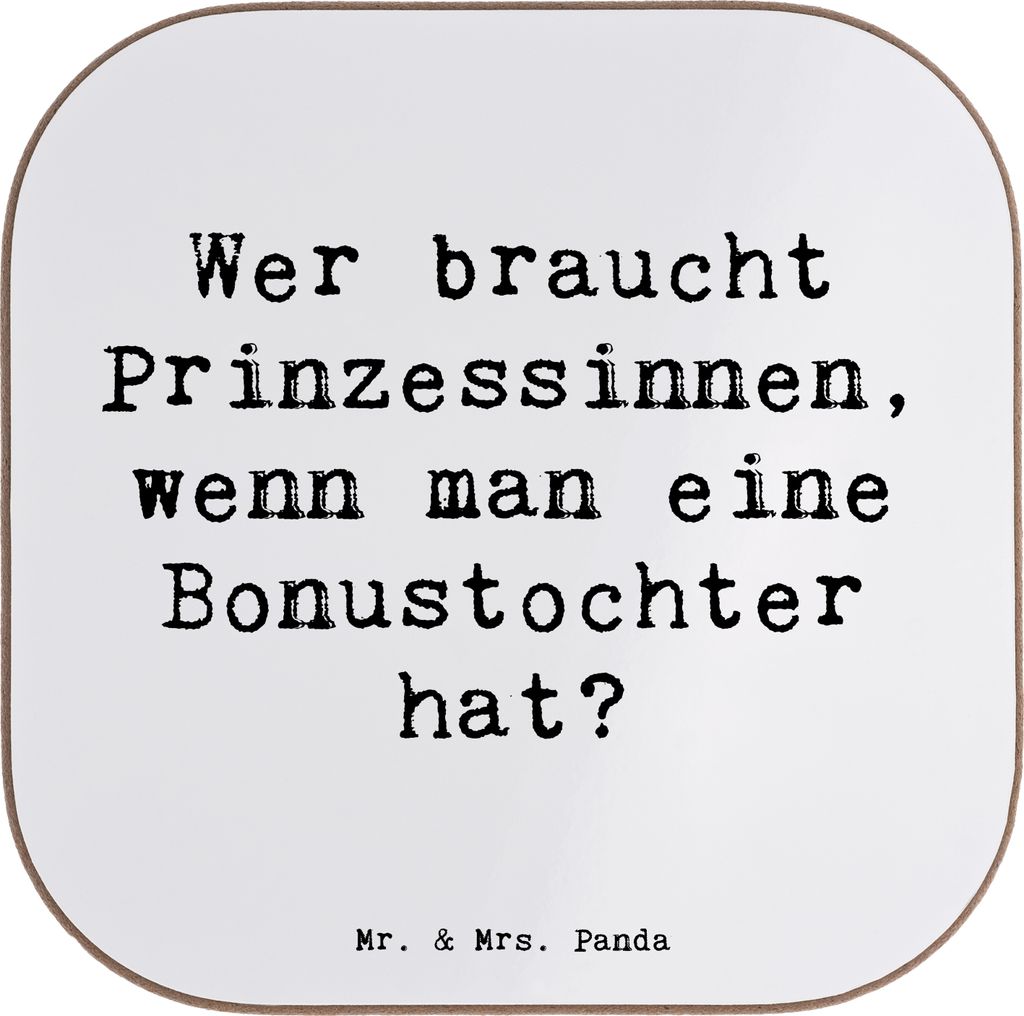 Mr. & Mrs. Panda Personalisierter Untersetzer Bonustochter - Weiß - Geschenk, Märchen, Weihnachten, handgemacht, Stieftochter, Bierdeckel, Prinze...