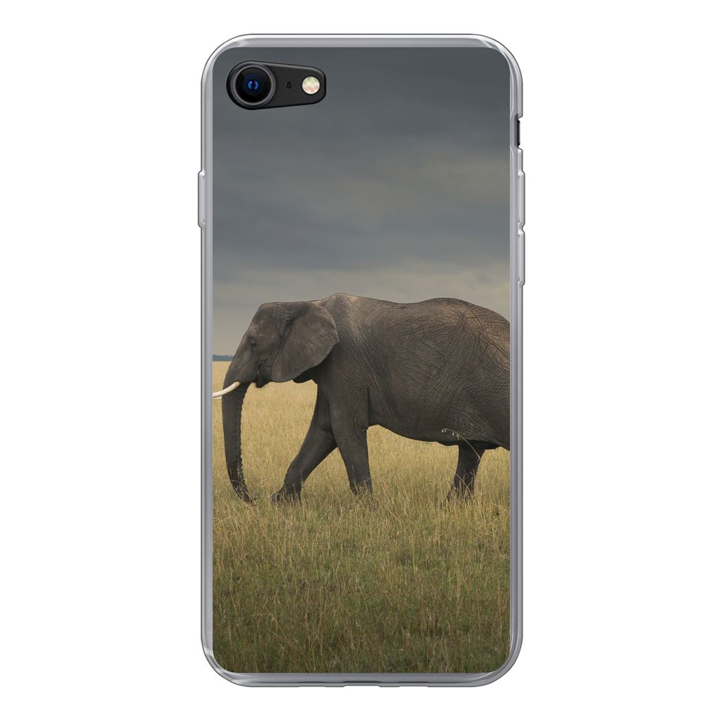 MuchoWow Handyhülle Schutzhülle Hülle für iPhone SE 2022 Elefant - Savanne - Tiere - Natur Silikon Softcase Handy Hülle - Schutzhülle