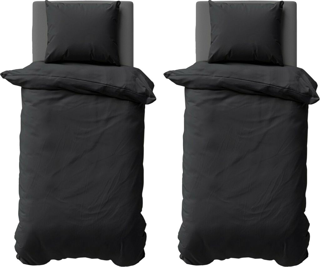 4 teilige Uni Bettwäsche 135x200 cm Mikrofaser Schwarz Produktbild 