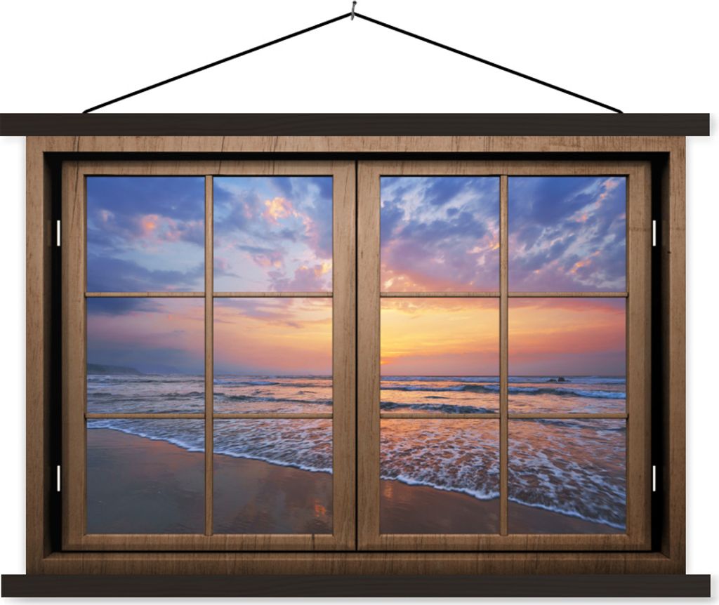 MuchoWow Textilposter Aussicht - Strand - Meer 90x60 cm mit schwarzem Rahmen - Aufhängungssatz