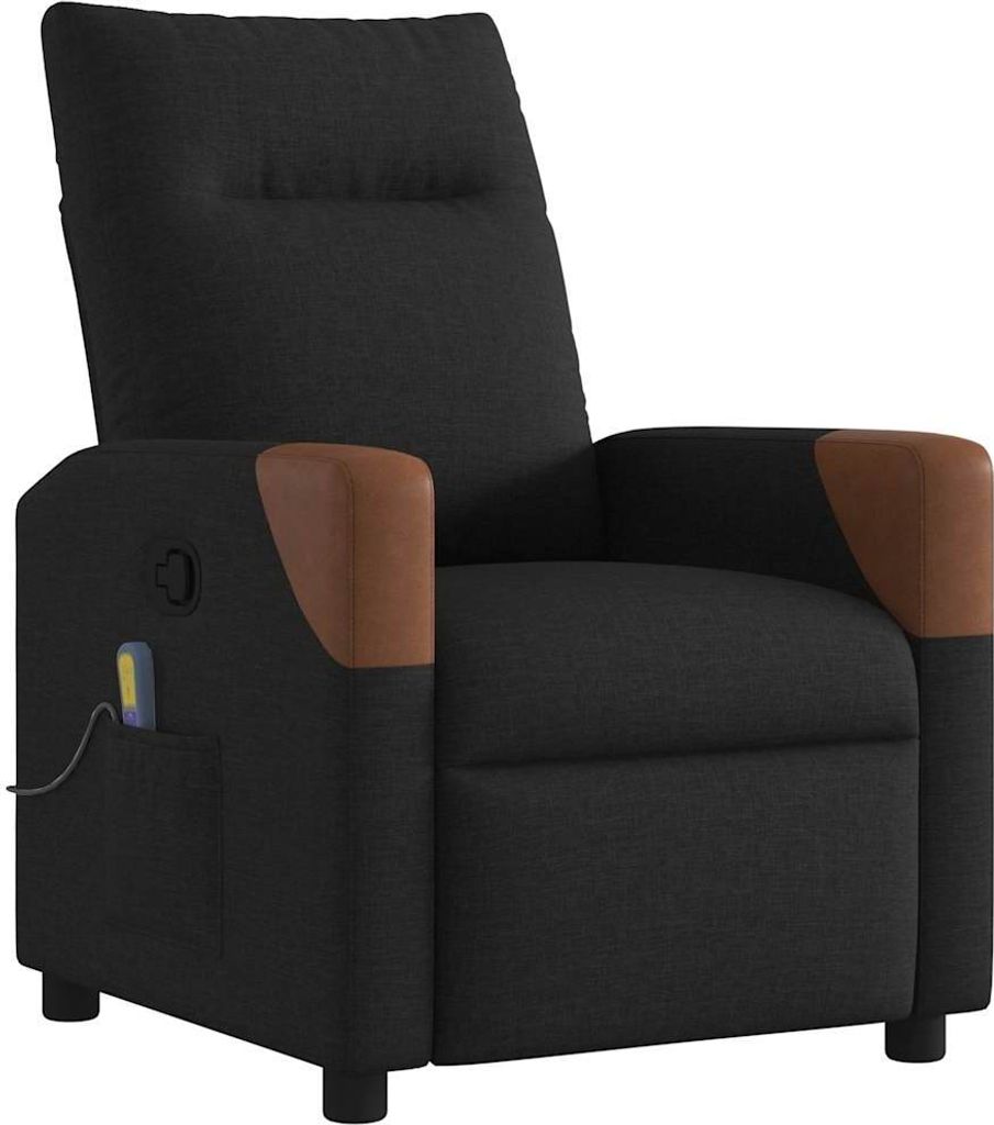 Massagesessel Schwarz Stoff mit manueller Liegefunktion und 6-Punkt-Vibrationsmassage, 69x86x100 cm (B x T x H)