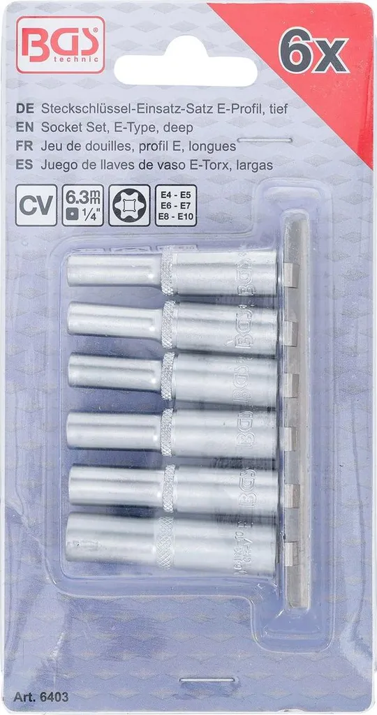 Set Bussole Lunghe BGS 6403 Profilo E E4-E10 Attacco 1/4 Pollici - 12