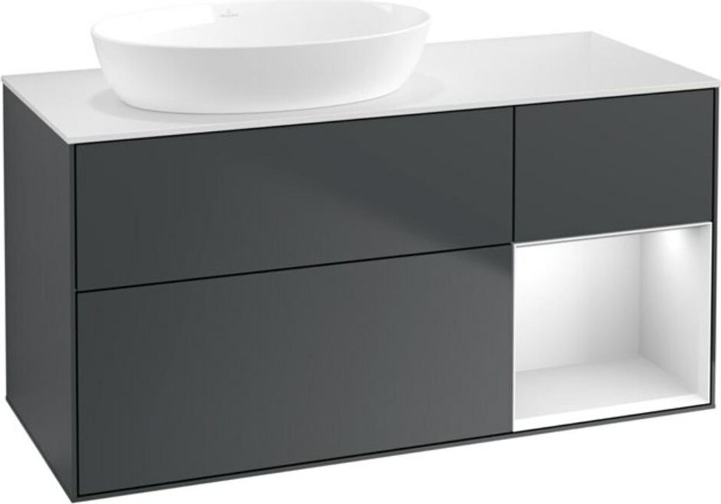 V&B Waschtischunterschrank Finion 120cm, Pl w m, Rg w m Lac, md bl. m Lac